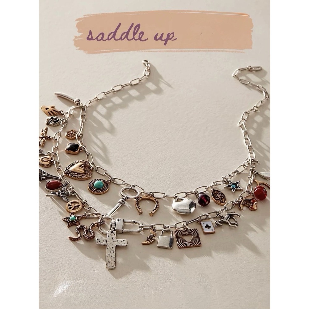 NWT Free People Maxamillian SADDLE UP later Charm Necklace Silver Whimsical HTF